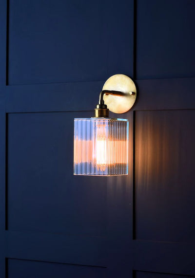 IP44 RIBBED GLASS BATHROOM WALL LIGHT - LUXURY HOME BATHROOM LIGHTING - THE LIGHT YARD